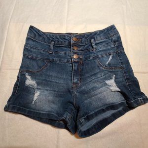 Refuge High Rise distressed jean shorts, size 0